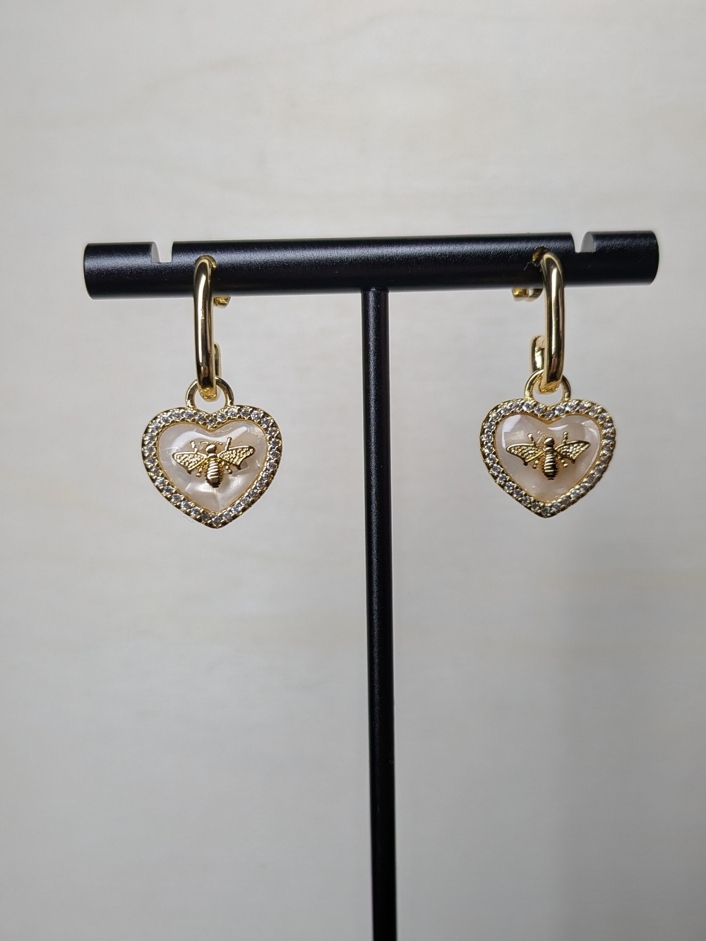 18k Gold Filled Heart Bee Drop Earrings